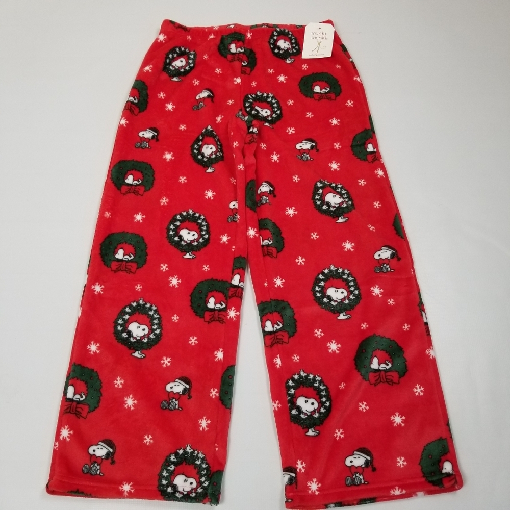 Munki Munki Peanuts Snoopy Fleece Pajama Bottoms Large NWT